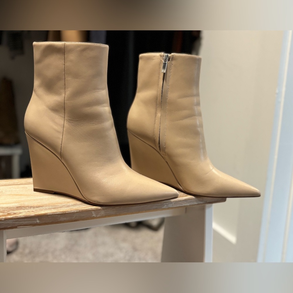Marc Fisher Elegant Tan Wedge Ankle Boots